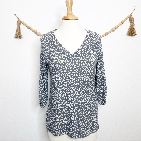 French Grey Tops - French gray leopard print V-neck blouse size large